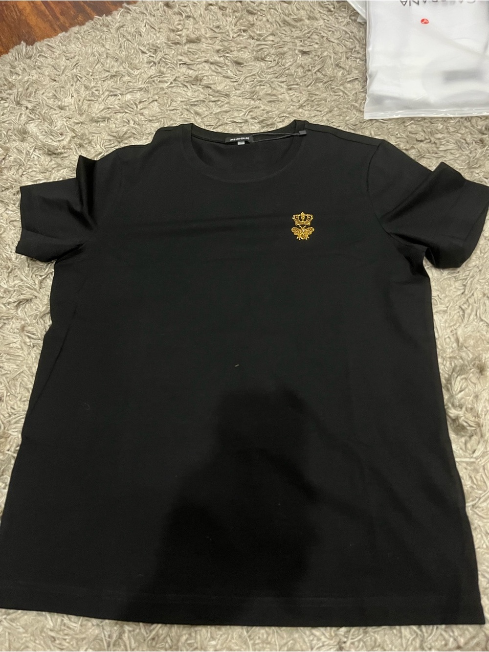 Black Crewneck T-Shirt with Gold Crest Embroidery
